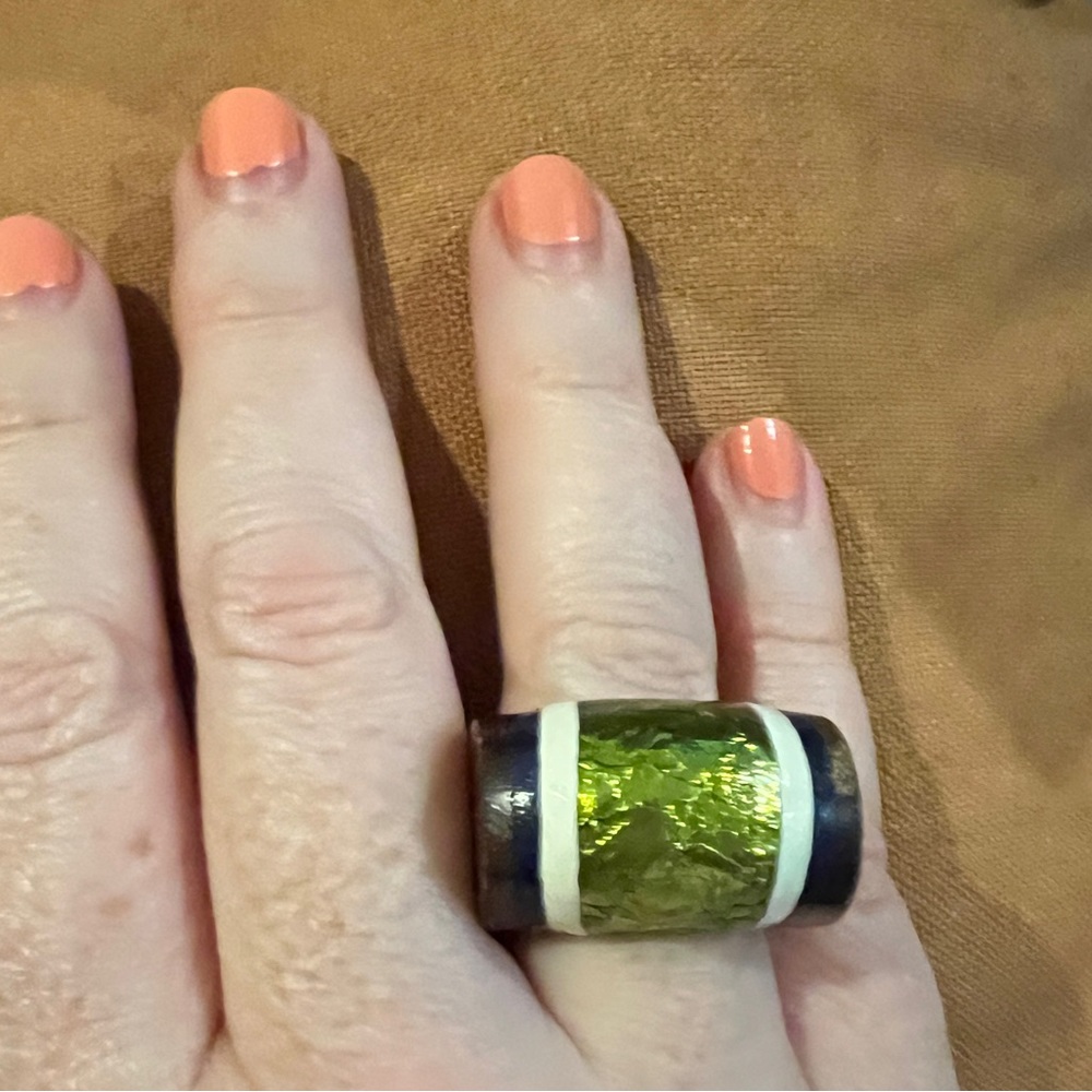 Tory Burch Geo Ring - wood, green, blue. Brand new - never worn.